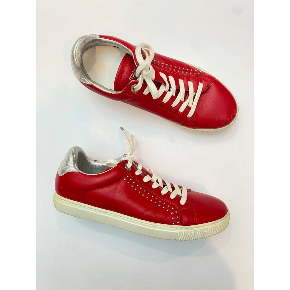 Zadig & Volatire Women's Red Leather Lace Up Studded Trainers Sneakers 40 US 9
